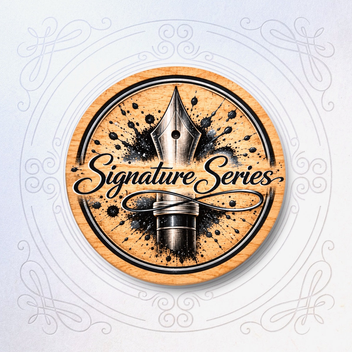 Wood coin engraved and colored with Signature series logo.