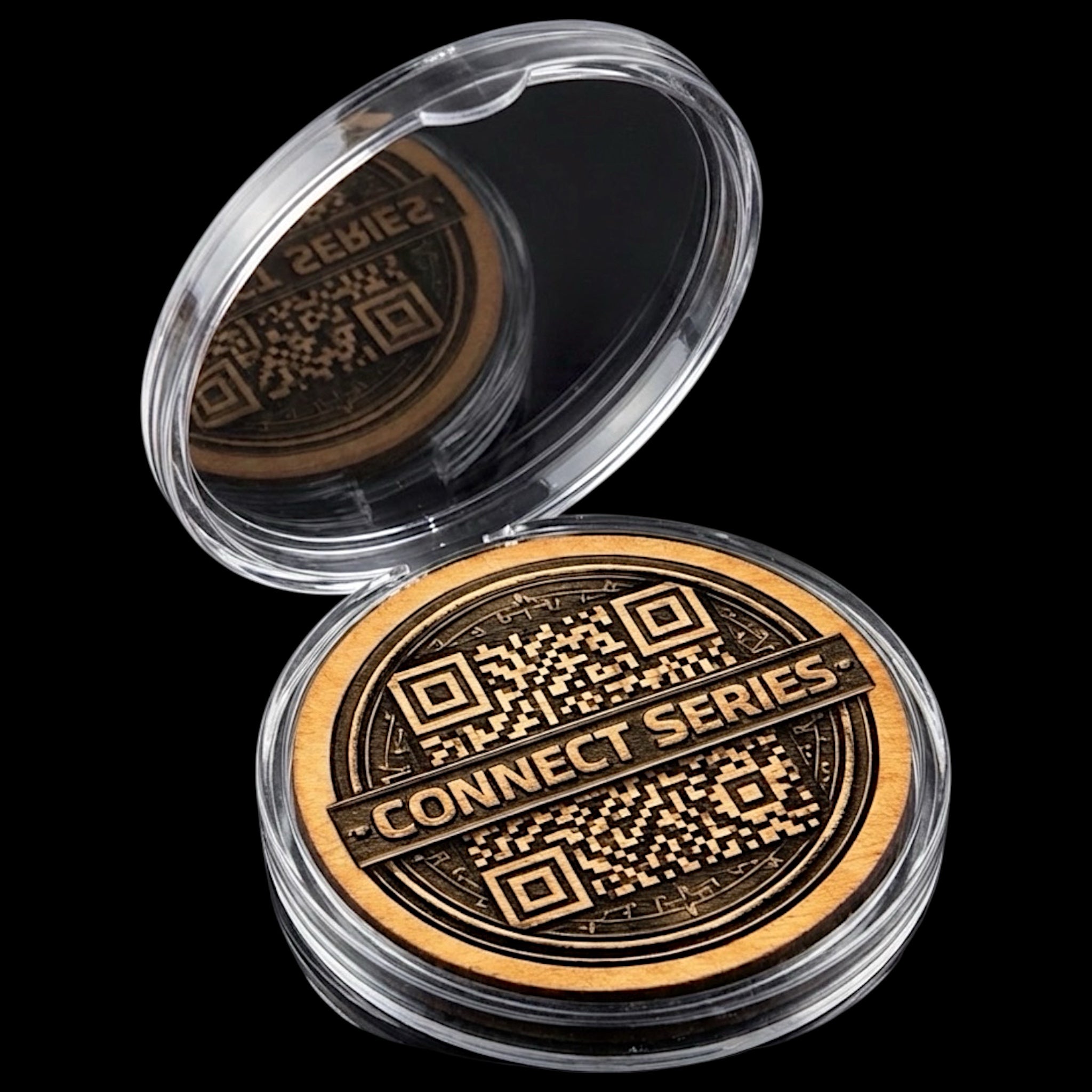 Marker with 'Connect Series' logo in a clear plastic case on a black background