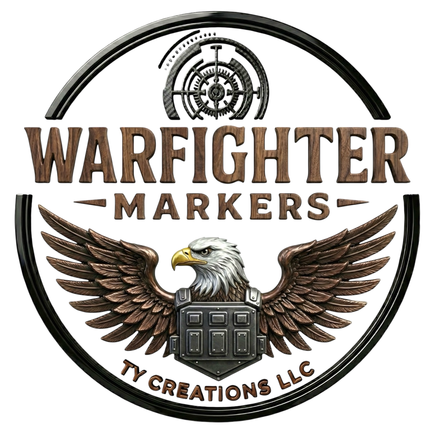 Warfighter Markers logo with an eagle and shield design on a white background